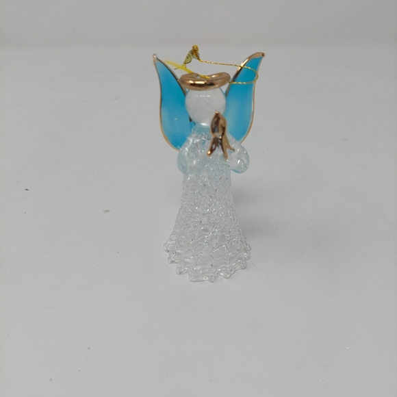 Vintage Angel Spun Glass Christmas Ornament Blue Wings Delicate Glass Skirt - Picture 1 of 9